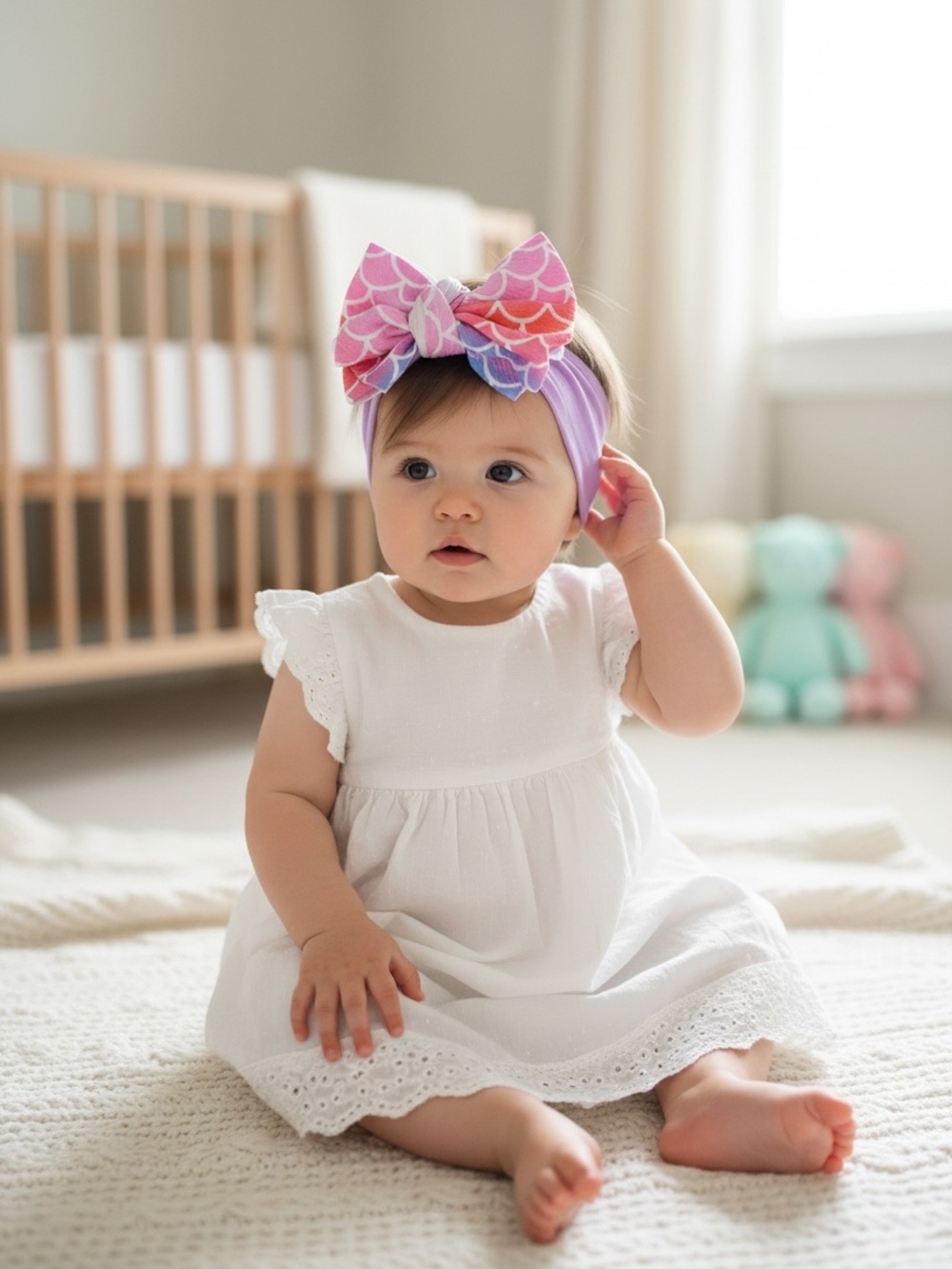 Handmade Mermaid Scale Baby Headwrap Purple Pink Ombre Big Bow Headband